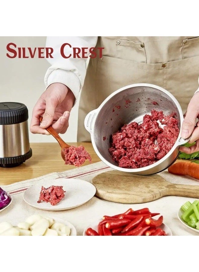Silver Crest Electric Food Chopper 400W for Meat and Vegetable Mincing, Fast and Powerful Performance, 3L Stainless Steel Bowl with Rust-Resistant Steel Blades - Image 4